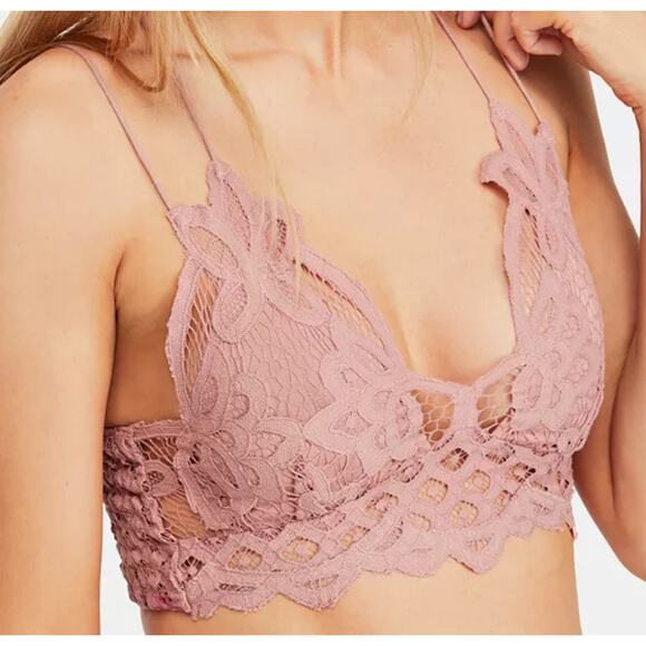 Free People FP One Adella Lace Crochet Bralette in Mauve Pink Sz XS - Picture 1 of 7